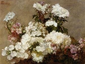 Ignace Henri Jean Fantin-Latour - White Phlox, Summer Chrysanthemum and Larkspur