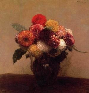 Ignace Henri Jean Fantin-Latour - Dahlias, Queens Daisies, Roses and Corn Flowers I