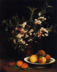 Still Life: Balsimines, Peaches and Apricots