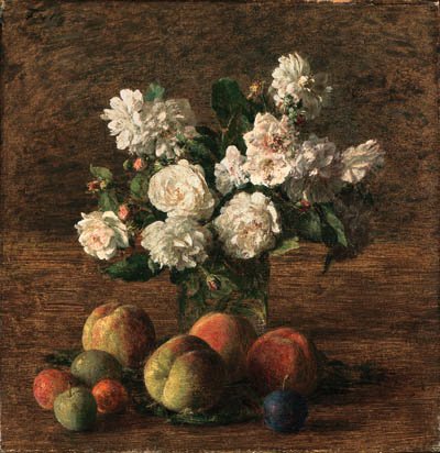 Nature morte roses et fruits