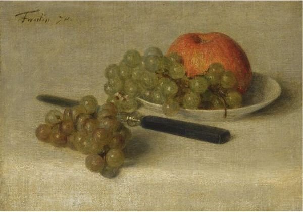 A Still Life With An Apple And Grapes