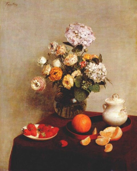 Still Life Vase Of Hydrangeas And Ranunculus