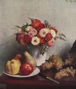 Still life with flowers and fruits